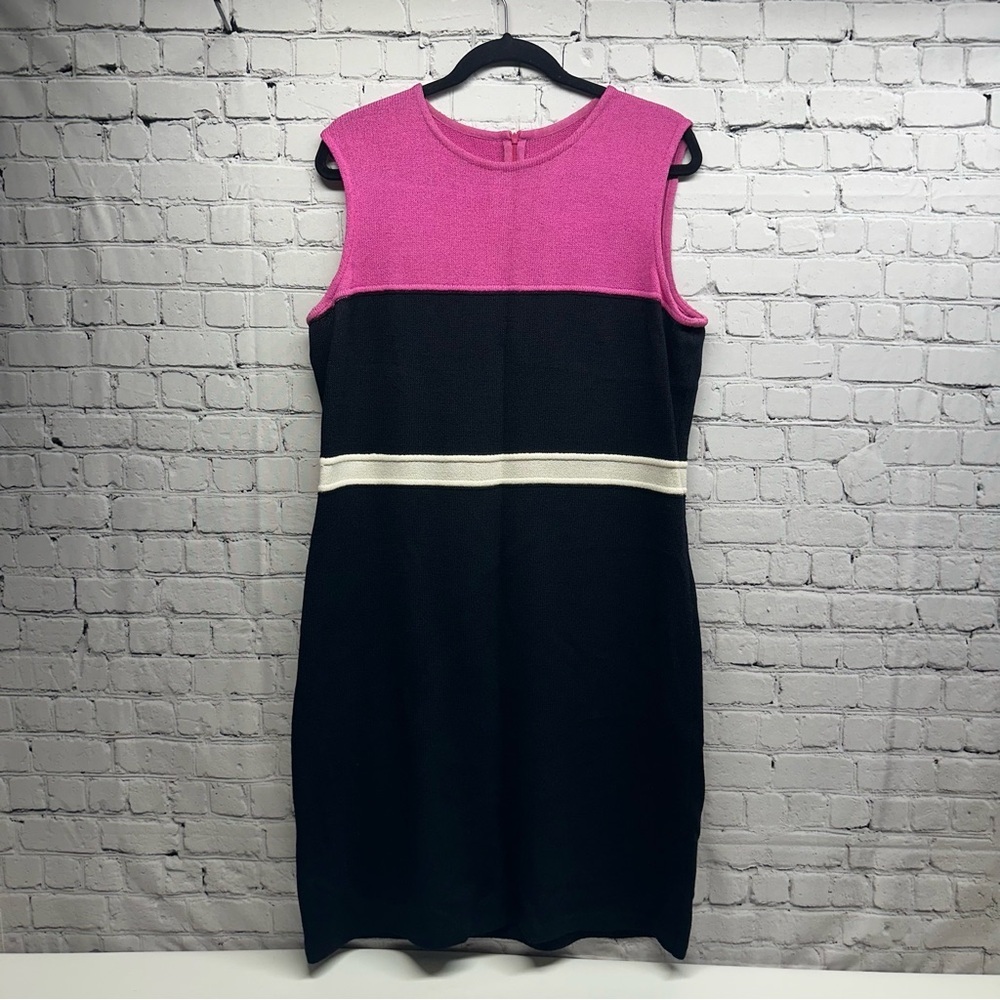 St. John Pink and Black Colorblock Midi Dress size 16